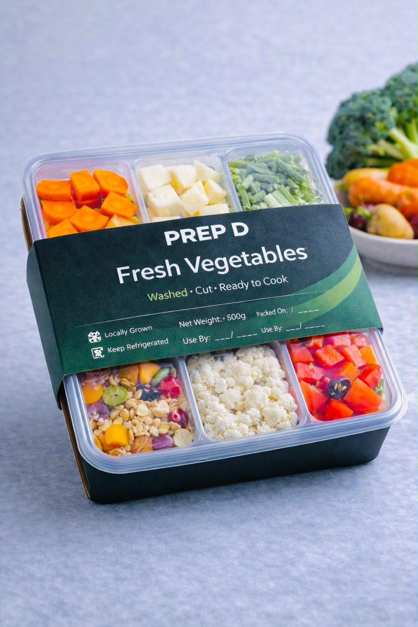 Prep D Fresh Vegetables tray — 500g of carrot, beans, cauliflower and capsicum in sealed compartments