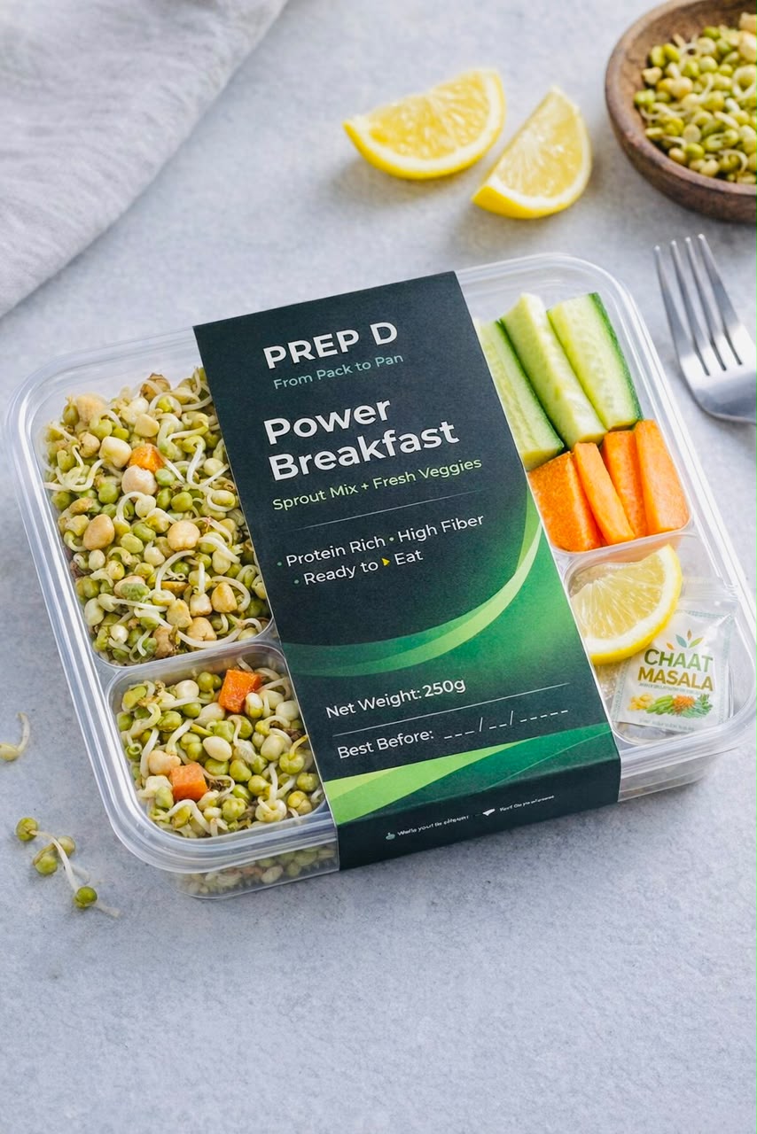 Prep D Power Breakfast Sprout Mix with cucumber, carrot, lemon and a chaat masala sachet